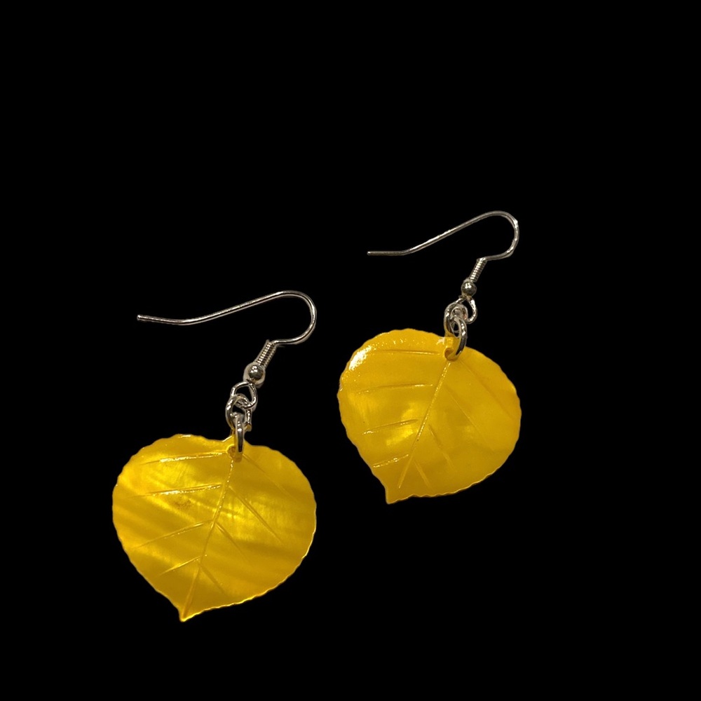 Painted Shell Yellow Aspen Leaves Earrings